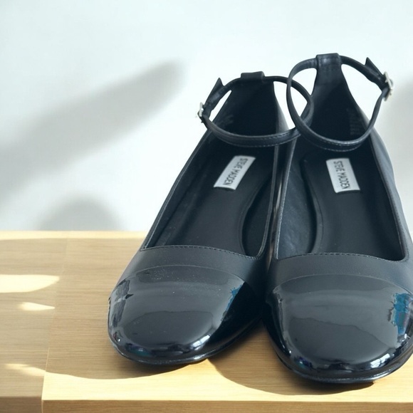 🆕Steve Madden women’s Eli Black Leather Mid Block C Heel Ankle Strap SZ 10 - Picture 5 of 6